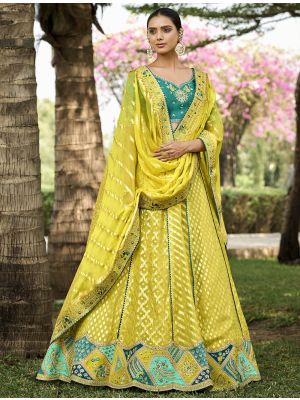 Lemon Yellow Crepe Georgette Designer Wedding Lehenga small FABLE20379