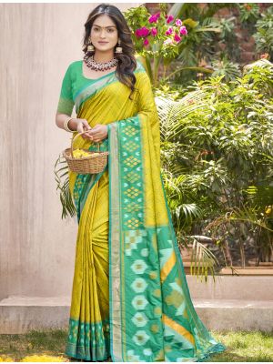 Lemon Yellow Pochampally Silk Festive Saree