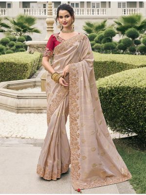 Light Brown Viscose Tissue Premium Designer Saree