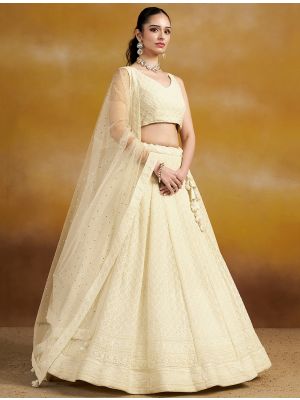 Light Cream Georgette Embroidered Lehenga Choli With Sequin small FABLE20581