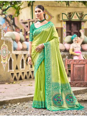 Light Green Kanjivaram Art Silk Zari Woven Saree