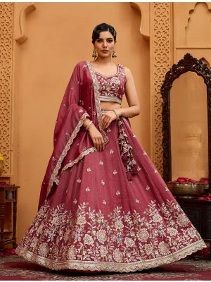 Light Maroon Tissue Embroidered Designer Lehenga Choli small FABLE20516