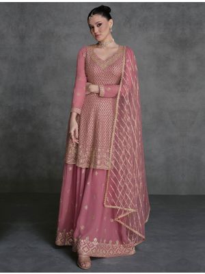Light Pink Georgette Stitched Palazzo Suit In 42 Size small FABSL21864