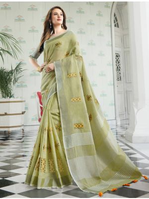 Light Pista Linen Elegant Saree