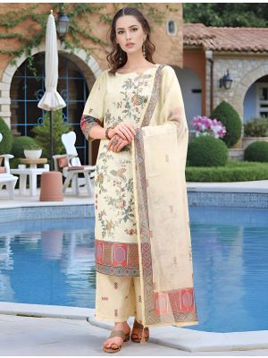 Light Yellow Linen Elegant Ready To Wear Salwar Kameez FABSL22305