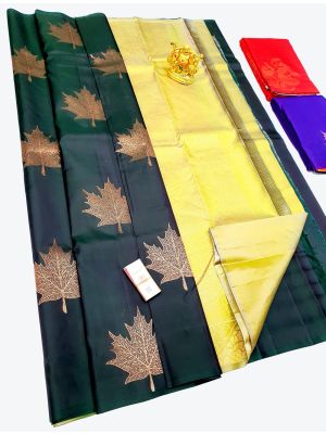 Green Pure Kanchipuram Handloom Silk Festive Wear Designer Saree small FABSA21386