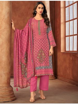 Magenta Muslin Printed Salwar Kameez With Handwork small FABSL22154