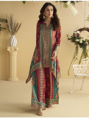 maroon crepe ready to wear co ord set small fabku21144