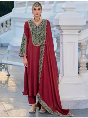 Maroon Gaji Silk Semi Stitched Salwar Kameez small FABSL22502