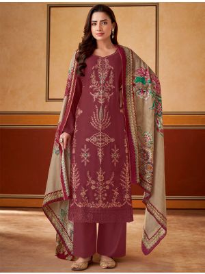Maroon Muslin Embroidered Salwar Kameez small FABSL22147