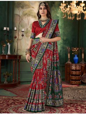 Maroon Tussar Silk Elegant Saree With Ikat Print