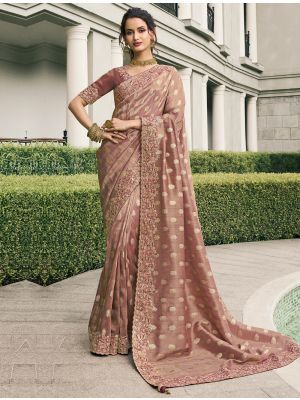 Mauve Brown Viscose Tissue Premium Designer Saree