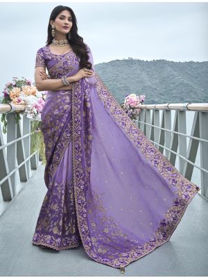 Medium Purple Tissue Silk Premium Designer Saree