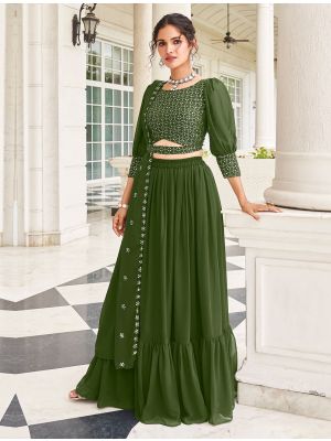 Mehendi Green Georgette Ready To Wear Lehenga In 42 Size small FABLE20365