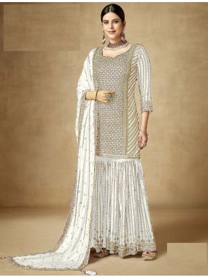 Milky White Chinon Semi Stitched Sharara Suit small FABSL21773