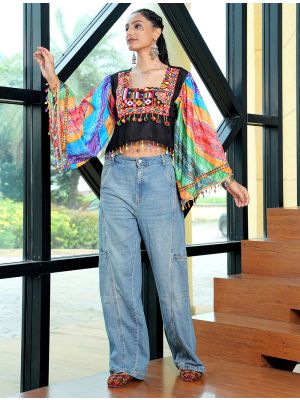 multicolor cotton kutch embroidered festive short top fabku21142