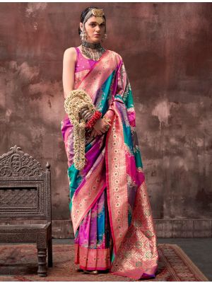 Multicolor Rangkat Art Silk Saree With Zari Weaving