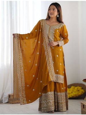 Mustard Chinon Silk Ready To Wear Sharara Suit FABSL22131