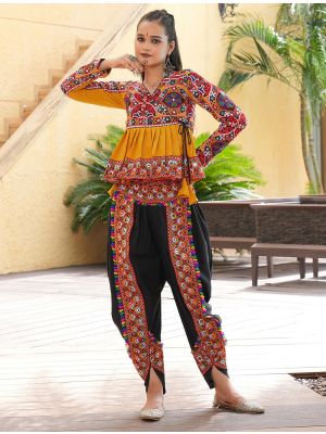 mustard crepe navratri special top with bottom fabku21128