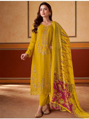 Mustard Muslin Embroidered Salwar Kameez small FABSL22149