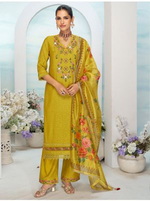 Mustard Viscose Silk Embroidered Ready To Wear Salwar Kameez FABSL22265