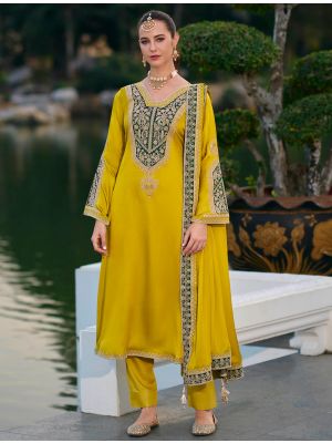 Mustard Yellow Gaji Silk Semi Stitched Salwar Kameez small FABSL22503