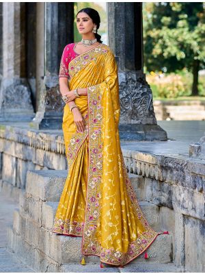 Mustard Yellow Premium Banarasi Silk Embroidered Saree