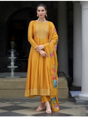 Mustard Yellow Vichitra Silk Embroidered Ready To Wear Salwar Kameez FABSL22267