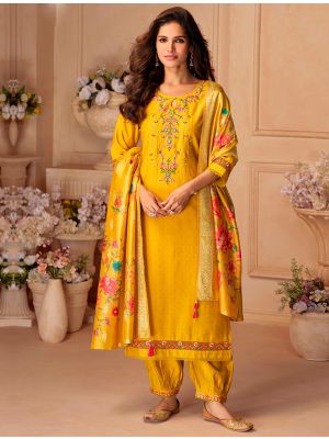Mustard Yellow Viscose Silk Embroidered Ready To Wear Salwar Kameez FABSL22275