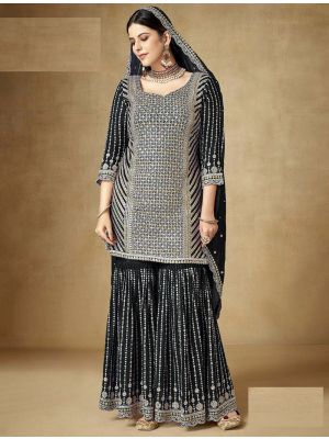 Natural Black Chinon Semi Stitched Sharara Suit small FABSL21774