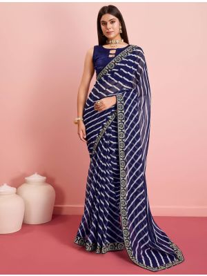 Navy Blue Georgette Party Wear Saree With Leheriya Print