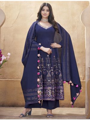 Navy Blue Roman Silk Ready To Wear Palazzo Suit FABSL22094