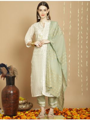 Off White Chanderi Silk Semi Stitched Salwar Suit small FABSL21728