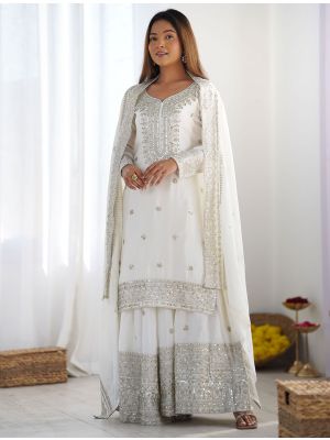 Off White Chinon Silk Ready To Wear Sharara Suit FABSL22133