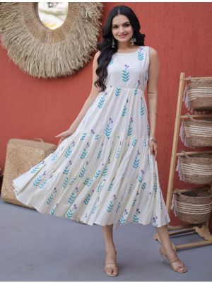 off white cotton printed tiered midi dress fabku21215