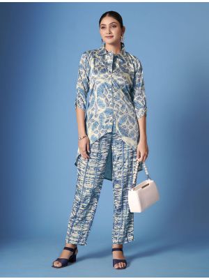 off white crepe silk stylish co ord with scarf fabku21082