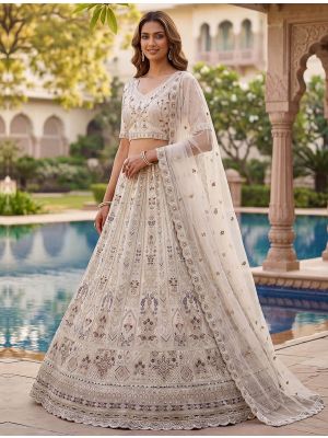 Off White Net Wedding Lehenga with Intricate Embroidery small FABLE20585