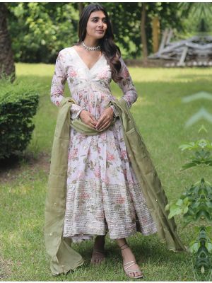 off white russian silk flared anarkali gown with dupatta fabgo20275
