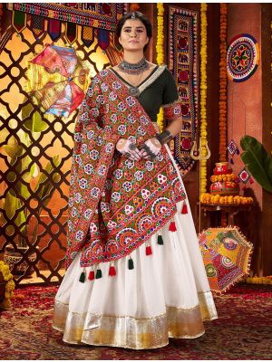 Off White Silk Navratri Special Ready To Wear Lehenga small FABLE20461