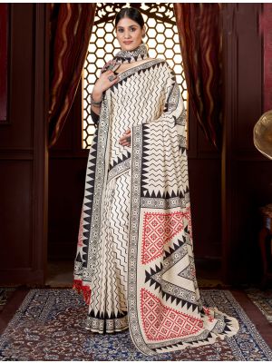 Off White Winter Special Pashmina Saree With Shawl