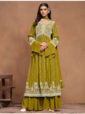 Olive Green Georgette Semi Stitched Palazzo Suit FABSL21922