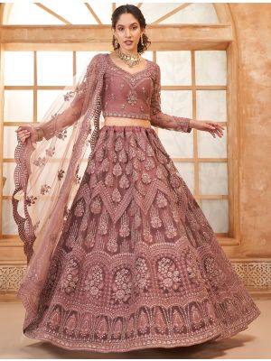 Onion Pink Soft Net Embroidered Lehenga With Diamond Work small FABLE20439