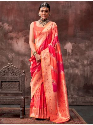 Orange And Red Rangkat Art Silk Saree With Zari Weaving
