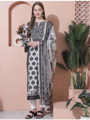 Pale White Pure Cotton Digital Printed Salwar Suit small FABSL21826