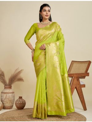 Parrot Green Kanjivaram Art Silk Zari Woven Saree