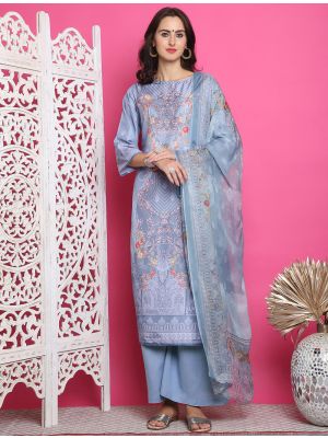 Pastel Blue Satin Salwar Kameez With Traditional Digital small FABSL21907