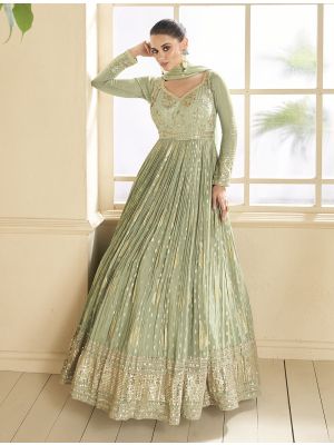 Pastel Green Georgette Semi Stitched Designer Anarkali Suit FABSL21838