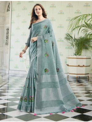 Pastel Green Linen Elegant Saree