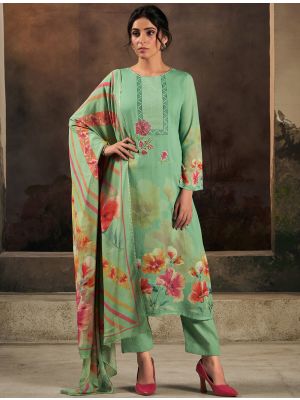 Pastel Green Muslin Ready To Wear Salwar Kameez FABSL22199