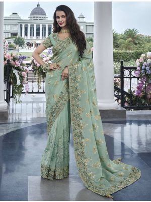 Pastel Green Tissue Silk Premium Designer Saree